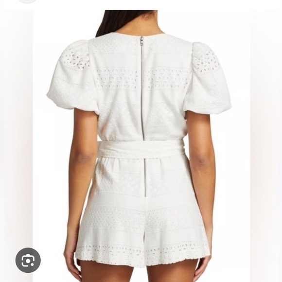 Alice + Olivia Eyelet Puff Sleeve Romper - Picture 2 of 7